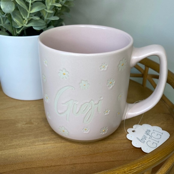 Gigi Coffee Mug Sunday Mornings Hand Painted Stoneware Daisy Floral MOD feminine - Picture 1 of 8